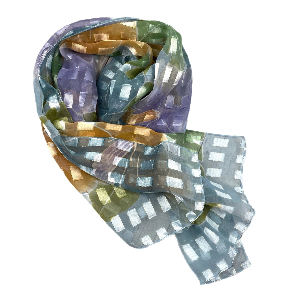 Sparkle Accent Sheer Scarf Worthington Spring Pastel Floral Gold 13x57 Rectangle